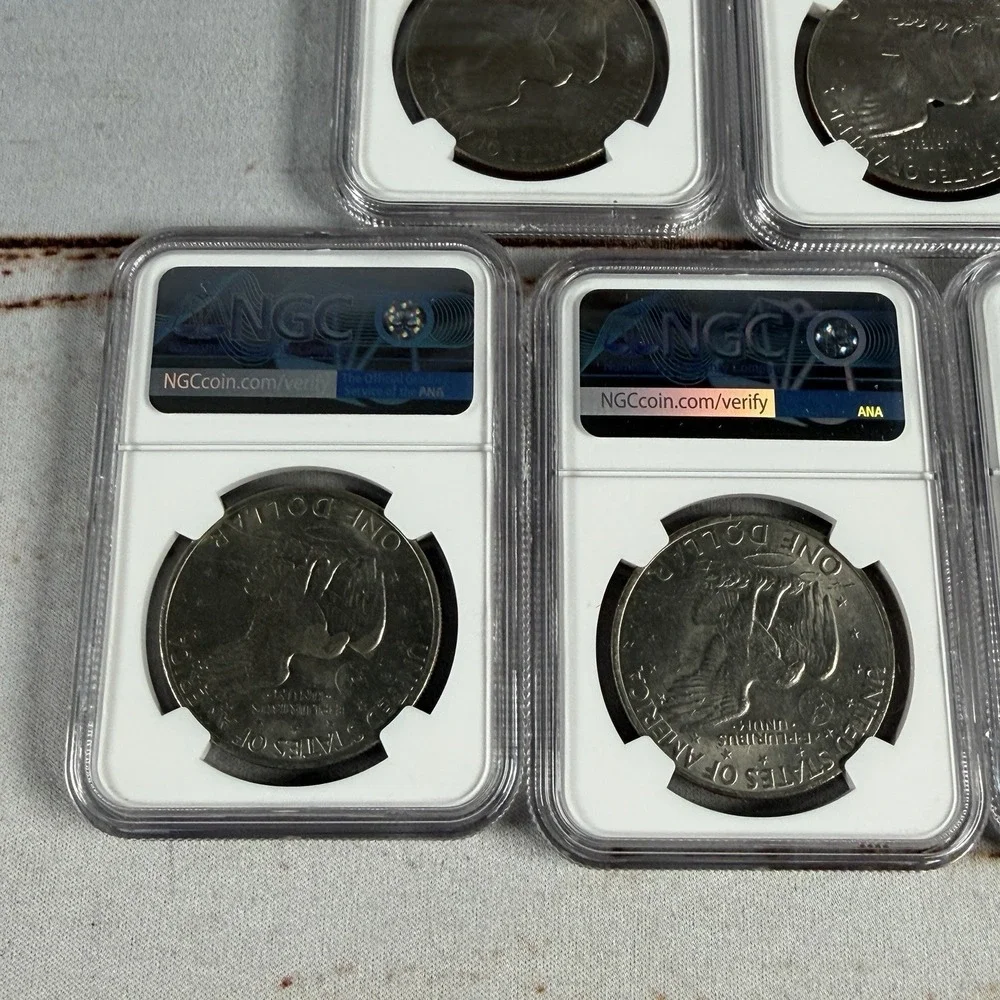 (5) 1972 Eisenhower Dollar Type 2 NGC Brilliant Unc (Don't Tread on Me Label)